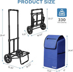 KEDSUM 2 in 1 Shopping Carts for Groceries, 330 lbs Grocery Cart on Wheels, Foldable Utility Carts with Wheels, Load-Bearing Hand Truck with Waterproof Bag for Shopping, Camping, Laundry, Garden, Blue