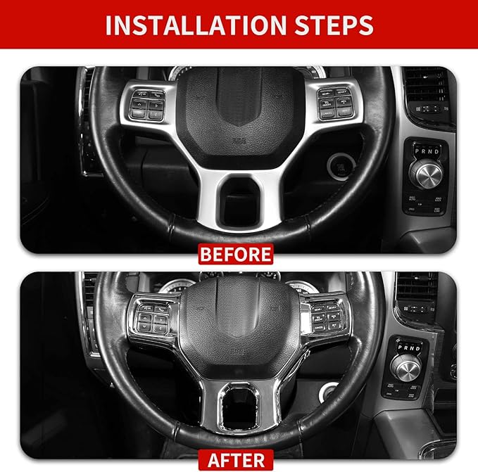 Hoolcar Interior Steering Wheel Cover ABS Trim Compatible with 2010-2017 Dodge RAM Accessories, Chrome