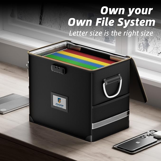 File Organizer with Lock,Fireproof Document Box,Hard Safe Box Includes 10 Hanging File Folders for Letter Size,Filing Cabinet