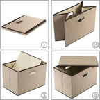 PRANDOM Large Collapsible Storage Bins with Lids [3-Pack] Jute Fabric Foldable Storage Boxes Organizer Containers Baskets Cub