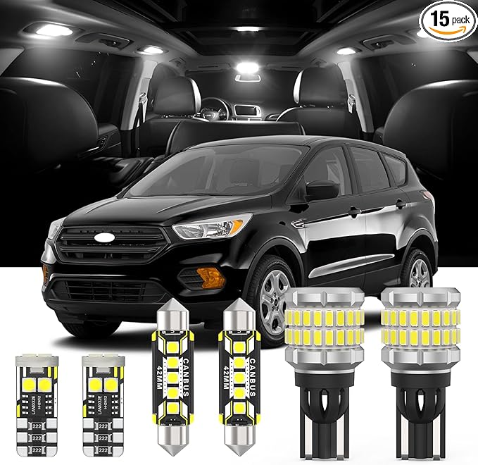 AENVTOL 15 Pieces Interior LED Light Kit + Back Up Bulb Reverse Lights Replacement for Ford Escape 2013-2020 White LED Backup