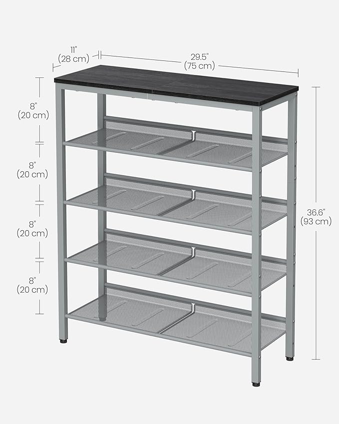 VASAGLE Shoe Rack for Entryway, 5-Tier Shoe Rack Organizer with Storage Shelves and Spacious Top, Freestanding, Adjustable, I