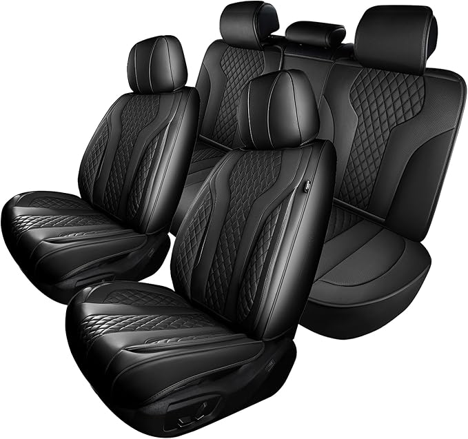 Leather Car Seat Covers Full Set, Breathable Faux Leather Seat Covers for Cars SUV Sedan Waterproof Black