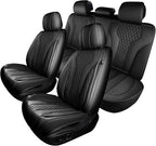 Leather Car Seat Covers Full Set, Breathable Faux Leather Seat Covers for Cars SUV Sedan Waterproof Black