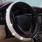 Leather Bling Steering Wheel Cover Women Rhinestone White Soft Comfortable Glitter Sparkly Universal 15 inch Steering Wheel C