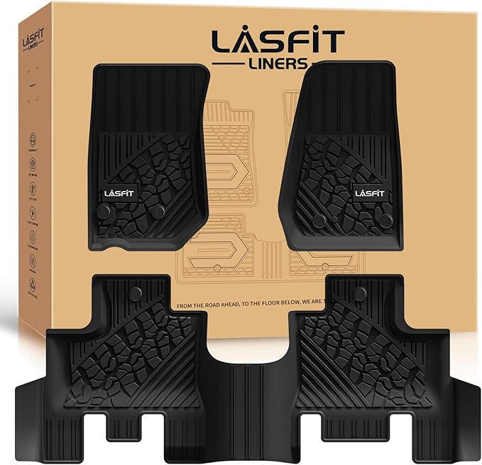LASFIT Floor Mats for Jeep Wrangler JK 2014-2018 Unlimited 4-Door (NOT for JL or 2-Door) All Weather TPE Custom Fit Car Mats Floor Liners 1st & 2nd Row, Black