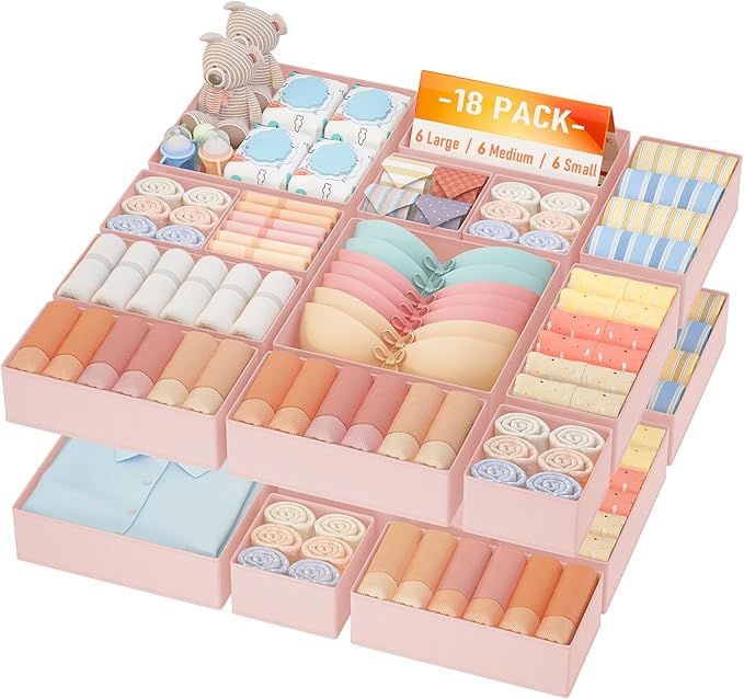 DIMJ Drawer Organizer Clothes Storage- 18 Pack Baby Dresser Organizer for Nursery, Foldable Closet Drawer Organizer Bins for 