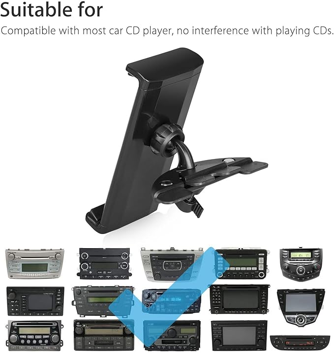 CD Slot Phone & Tablet Mount – Universal Car CD Player Phone Holder, Adjustable Dashboard Stand, 360° Rotation, Compatible with CarPlay Screens