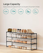 SONGMICS Shoe Rack, 3-Tier Shoe Organizer, Metal Storage Shelf, Upright or Upside Down, for 20-24 Pairs, Stackable, for Entry