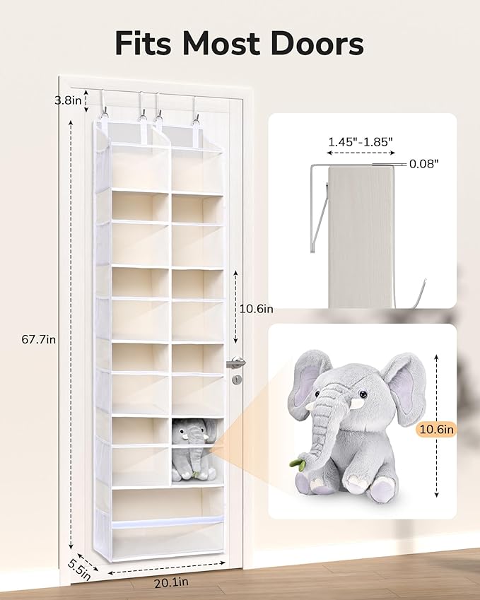 ULG Over the Door Organizer, 6-Tier Hanging Storage with Clear Windows, 19 Pockets for Closet,Bathroom & Nursery Door Organiz