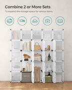 SONGMICS Cube Storage Organizer, Set of 16 Plastic Cubes, Closet Storage Shelves, DIY Plastic Closet Cabinet, Modular Bookcas
