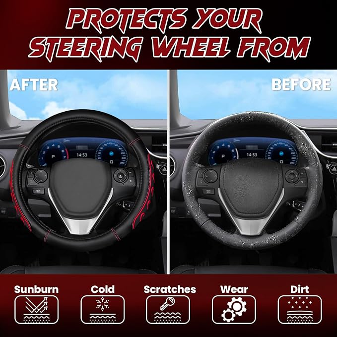 Ventilated Heart-Shaped Steering Wheel Cover with Anti-Slip Leather Grip. Compatible with Ford, Toyota, Honda, Nissan, and Ch