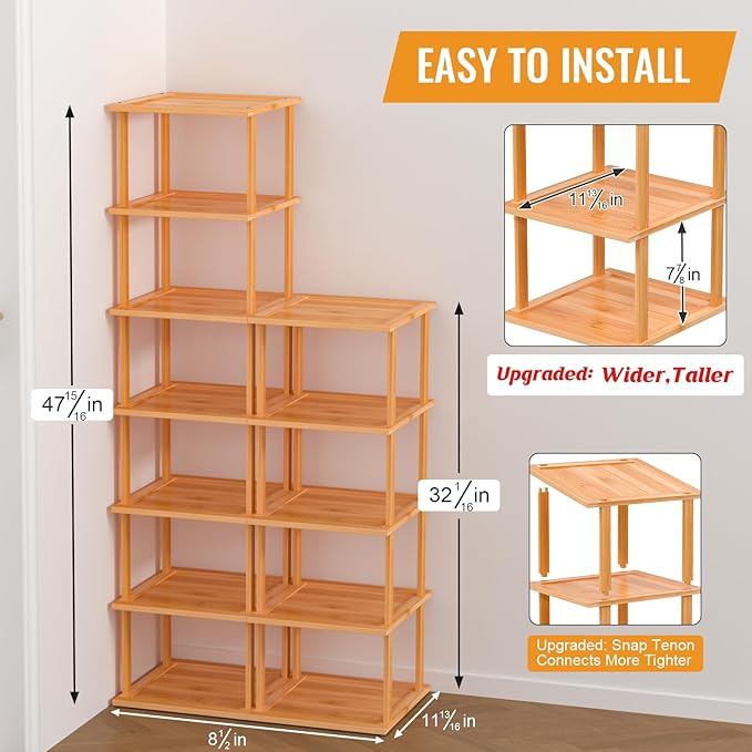 MHXW SXPN Bamboo Free Standing Shoe Rack Shelf Multi Tier Tall Wooden Stackable Shoes Rack Organizer for Closet Front Door En
