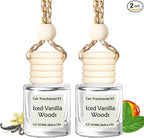 Hanging Car Air Freshener, Long Lasting Essential Oil Diffuser, Non-Toxic Iced Vanilla Woods Scent, Cute Car Fresheners for W