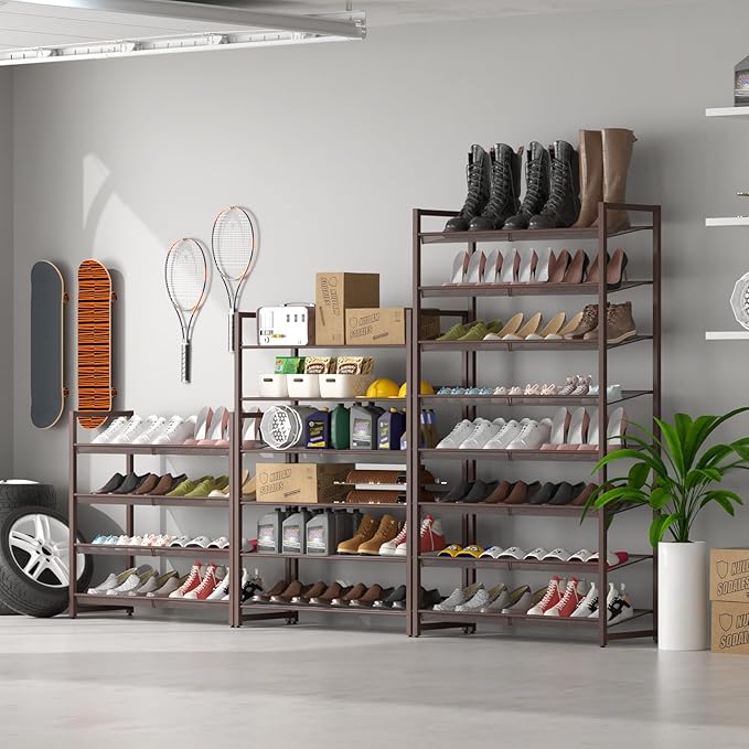 8Tier Metal Tall Shoe Rack,Large Shoe Rack for Closet,entryway,Garage, with Adjustable Flat or Angled Shelves, Hold 32-40 Pai