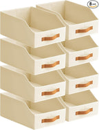 Homsorout Fabric Storage Bins for Organizing - 8 Pack Large Trapezoid Collapsible Storage Bins with Front Handle, Closet Orga