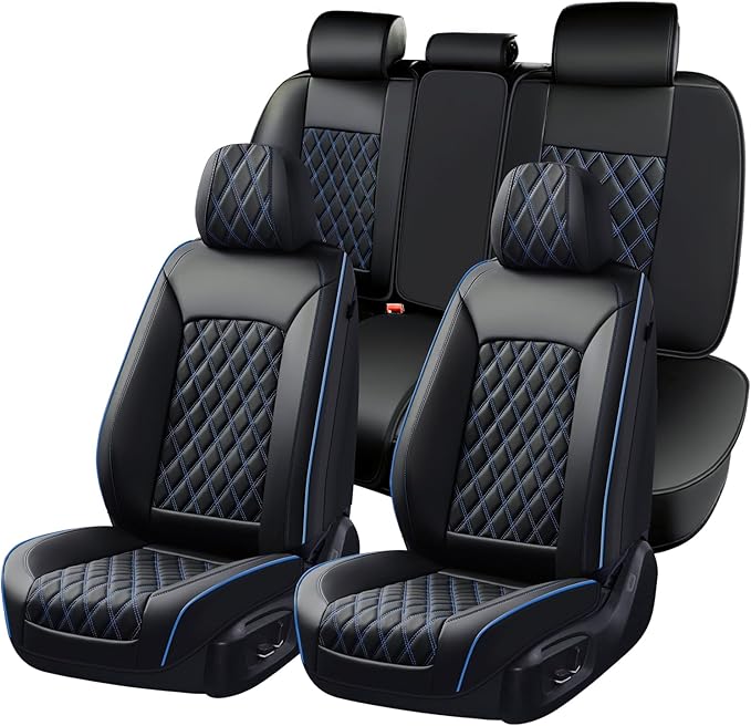 Huidasource Seat Covers Full Set, Seat Covers Nappa Leather, Velcro Adjustable, Compatible with Airbags, Armrests, Child Seat
