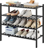 4-Tier Bamboo Shoe Rack for Entryway, Stackable | Heavy Duty | Multi-Function, Free Standing Shoe Racks for Bedroom Hallway C