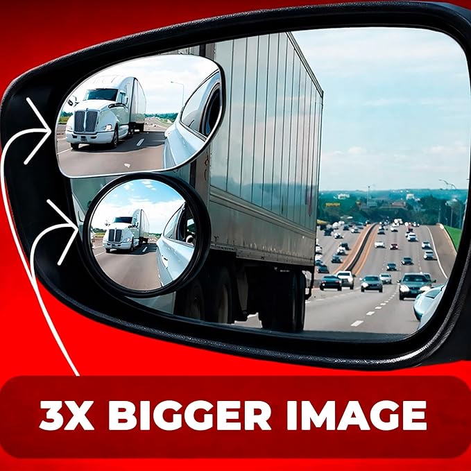 Blind Spot Convex Car Mirror - Rearview Accessories for Car Interior - Automotive Blindspot Mirrors for Larger Image and Improved Traffic Safety (2-Pack)