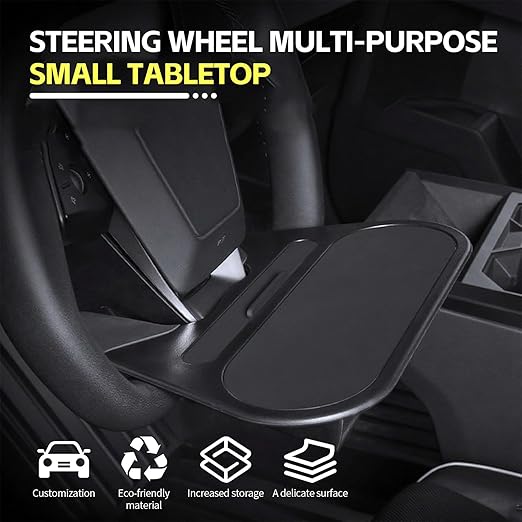 ZDHQLHJ Steering Wheel Table Tray for Tesla Cybertruck, Multifunction Lunch Desk with Phone Mount and Storage Box, Car Steering Wheel Food Tray for Laptop, Car Table for Eating Work
