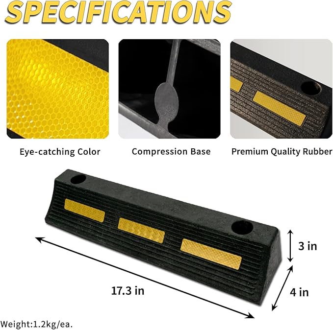 1 Pc 3" H Parking Stopper for Garage Parking Aid Heavy Duty Rubber Wheel Stops Durable High-Visibility Tire Blocks Parking Aid Gadgets Tire Stops for Cars Trucks RVs with Bolt Installation