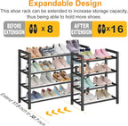 Detsuk 4-Tier Expandable Shoe Rack – Adjustable Metal Shoe Organizer for Closet, Entryway & Mudroom – Stackable, Heavy-Duty S