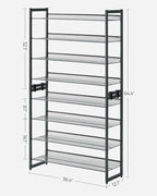 SONGMICS Shoe Rack, 8-Tier Shoe Organizer, Metal Rack for Garage, Set of 2, 4-Tier Stackable Shelf, with Adjustable Flat or A