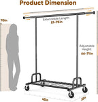 HOKEEPER Clothes Rack Collapsible Clothing Garment Rack Capacity 525LBS Clothing Racks on Wheels Heavy Duty Rolling Clothes R