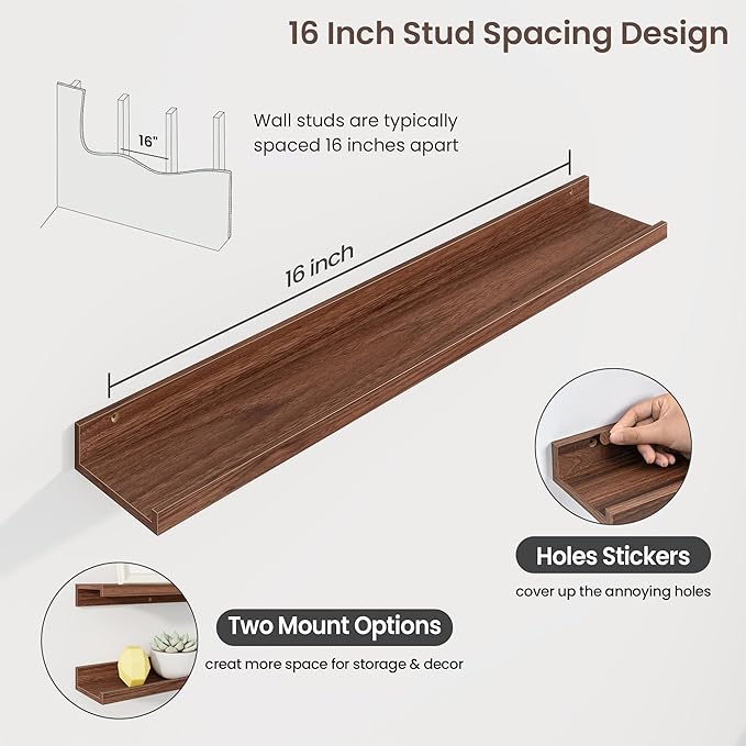 Axeman 36 Inch Floating Shelves | Walnut Picture Ledge Shelf Set of 3 | Rustic Wood Wall Shelves with Lip | 36" Walnut Pictur