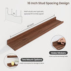 Axeman 36 Inch Floating Shelves | Walnut Picture Ledge Shelf Set of 3 | Rustic Wood Wall Shelves with Lip | 36" Walnut Pictur