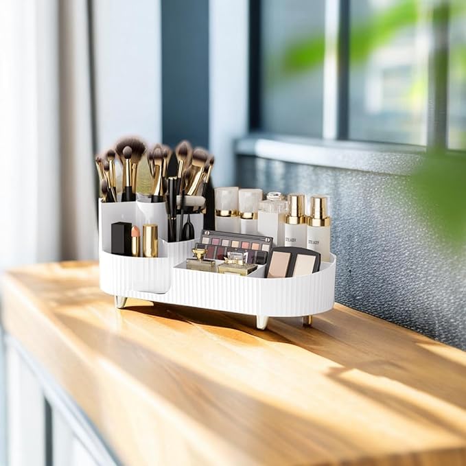 Booklov Roating Makeup Caddy Organizer for Vanity, Large Capacity Cosmetic Display Case, Clear Acrylic Countertop Beauty Stor