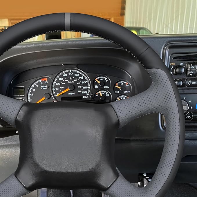 MEWANT Hand Stitch Black Grey Faux Leather Steering Wheel Cover for Chevy Silverado 1500 Astro Blazer C/K Kodiak S10