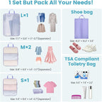 Cambond Mesh Compression Packing Cubes - 6 Piece Expandable See Through Packing Cubes for travel with Shoe and Makeup Bag, Tr