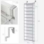 Whitmor 36 Pair Over The Door Shoe Organizer, 12 Tier Hanging Shoe Organizer, Heavy Duty Metal & Mesh Shoe Holder, Hanging Sh