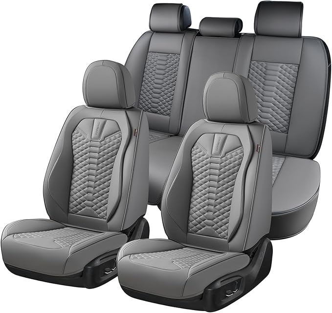 Coverado Car Seat Covers Full Set, Nappa Leather Seat Covers for Cars, 5 Seats Universal Waterproof Seat Covers, Front and Ba