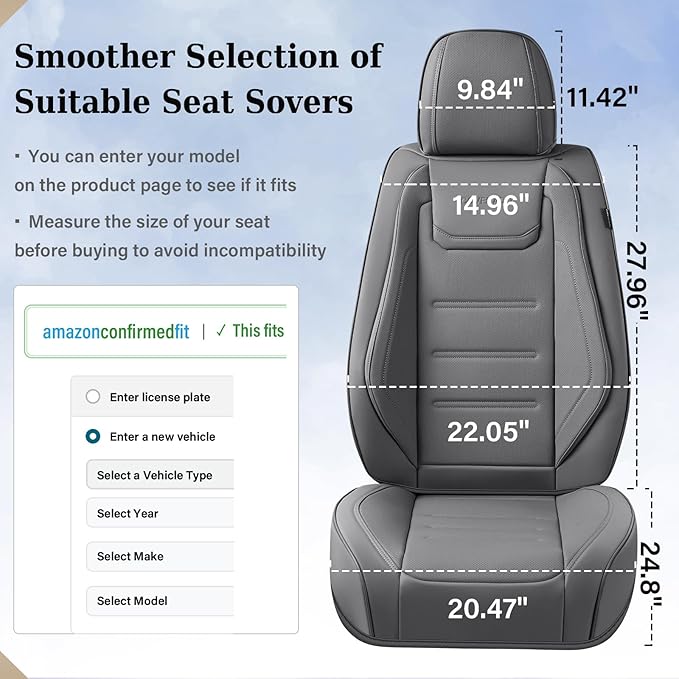 Coverado Car Seat Covers Full Set, Seat Covers for Cars, Car Seat Cover, Car Seat Protector Waterproof, Leather Car Seat Cush