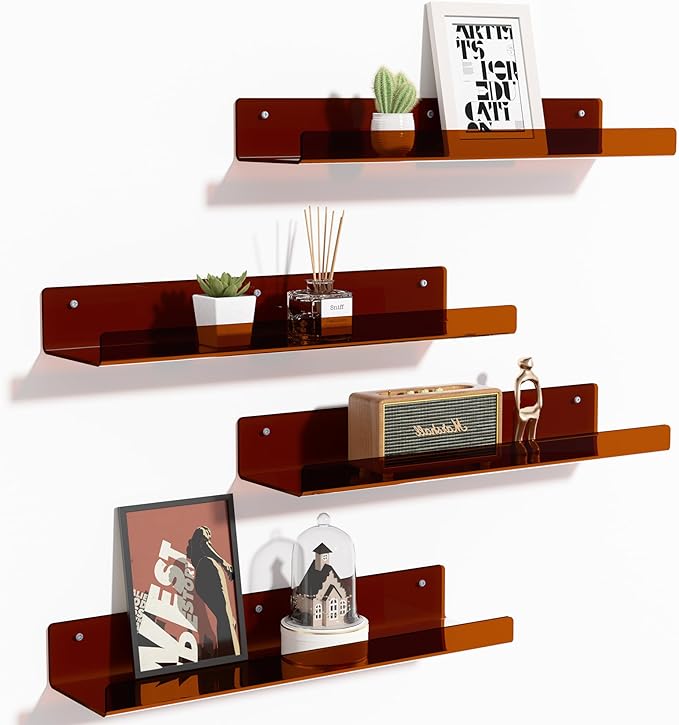 upsimples Acrylic Shelves for Wall Decor, 15" Display Shelf Perfume Organizer for Bathroom, Bedroom, Living Room, Floating Bo
