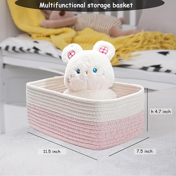 COMFY-HOMI 11.5"x7.5"x4.7" Storage Baskets for Organizing | Cotton Rope Woven Basket | Toy Storage Bin Box | Basket for Shelv