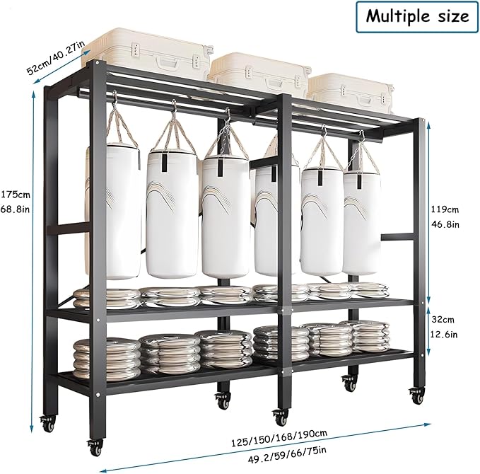 Heavy Duty Covered Clothes Rack with Magnetic Door 1500LBS Foldable Portable Wardrobe Closet for Hanging Clothing Rolling Bla