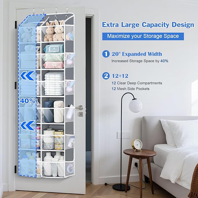 Univivi Over the Door Organizer, 6 Tiers Behind Door Storage with Clear Deep Pockets Hanging Organizer for Closet, Bedroom, N
