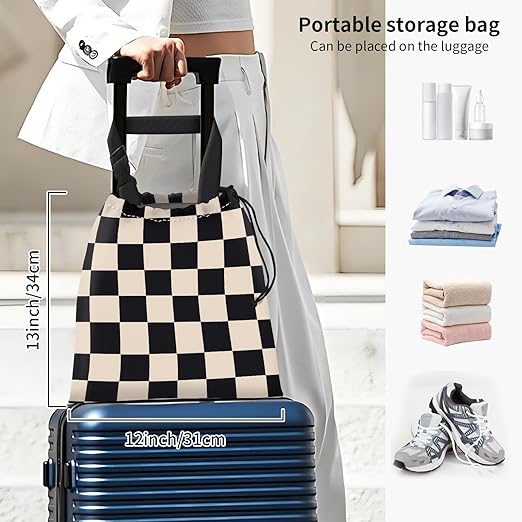 Car Trash Bag Large Hanging Can for Back of Seat, Cute Waterproof Car Garbage Bag for Vehicle, Travelling, Outdoor Cute Black Beige Plaid