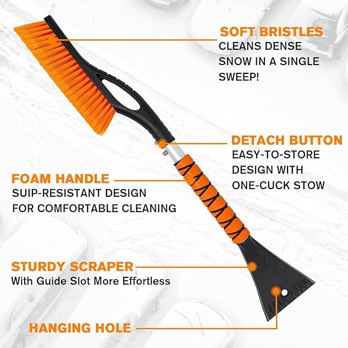 27" Snow Brush and Ice Scraper, 2-in-1 Detachable Car Snow Removal Tool with Ergonomic Grip, for Cars, Trucks, SUVs Windshield Winter Cleaning, Idea