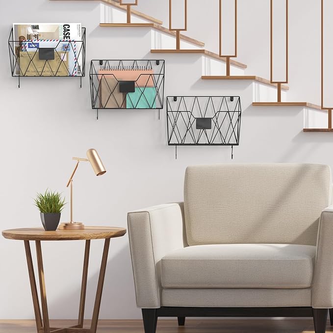 YBING Wall File Organizer Mesh Hanging Wall-mount Files Holder 6 Pack Hanging Wire Magazine Rack and Mail Holder with Hooks O