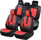 Coverado Car Seat Covers Full Set, 5 Seat Leather Seat Covers for Cars, Car Seat Protector with Lumbar Support, Waterproof Se