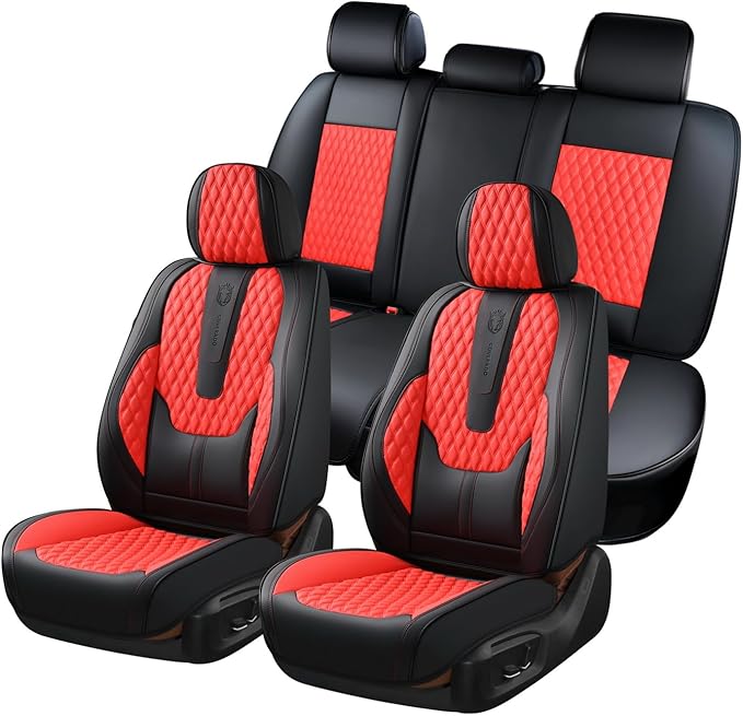 Coverado Car Seat Covers Full Set, 5 Seat Leather Seat Covers for Cars, Car Seat Protector with Lumbar Support, Waterproof Se