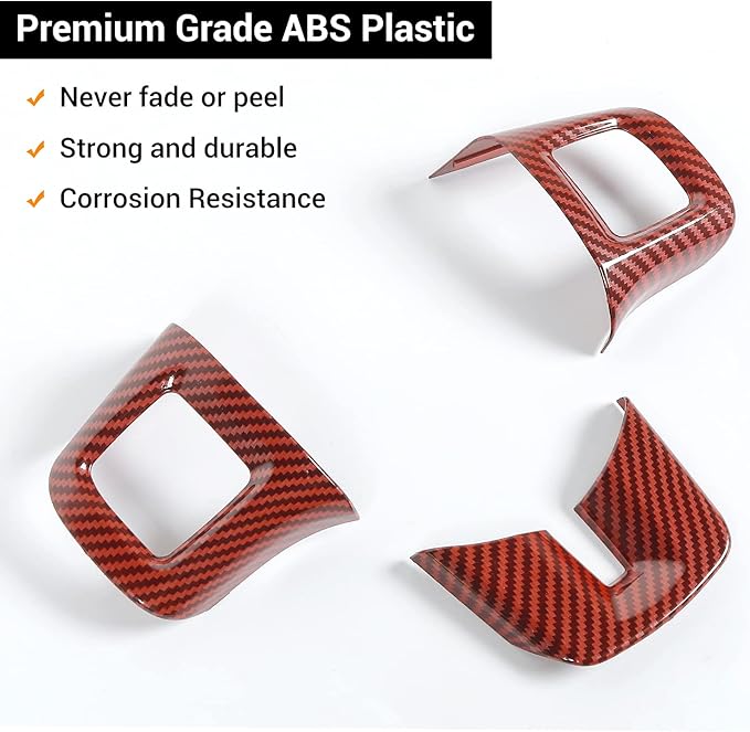 Linskip Steering Wheel Trim Compatible with Dodge Journey 2013-2022 & Charger/Challenger/Durango/Dart 2009-2014, Steering Wheel Cover for Journey Interior Accessories 3Pcs(Red Carbon Fiber)
