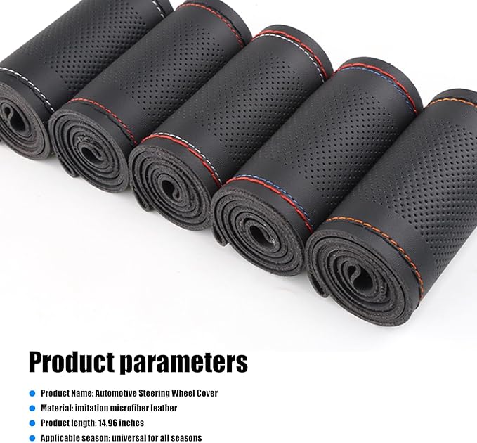 Pack-1 Leather Steering Wheel Cover, Universal Non-Slip Stitch On Wrap, DIY Car Wheel Cover Protector with Needle and Thread 