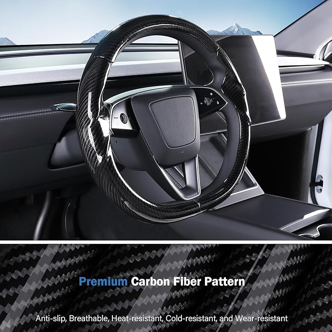 Steering Wheel Cover for Tesla Model 3 Highland(2024-Present)/ Model Y Juniper(2025-Present),Anti-Slip,Comfortable Grip,Breathable,Customized for Tesla Model 3/Y Accessories,Bright Black