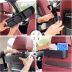 BELOMI Car Headrest Backseat Organizer with Cup Holder, Seat Back Hanging Storage Box with Hooks, Multi-Functional Drink Pocket Food Snack Phone Tray for Kids, Car Travel Accessories (Black)