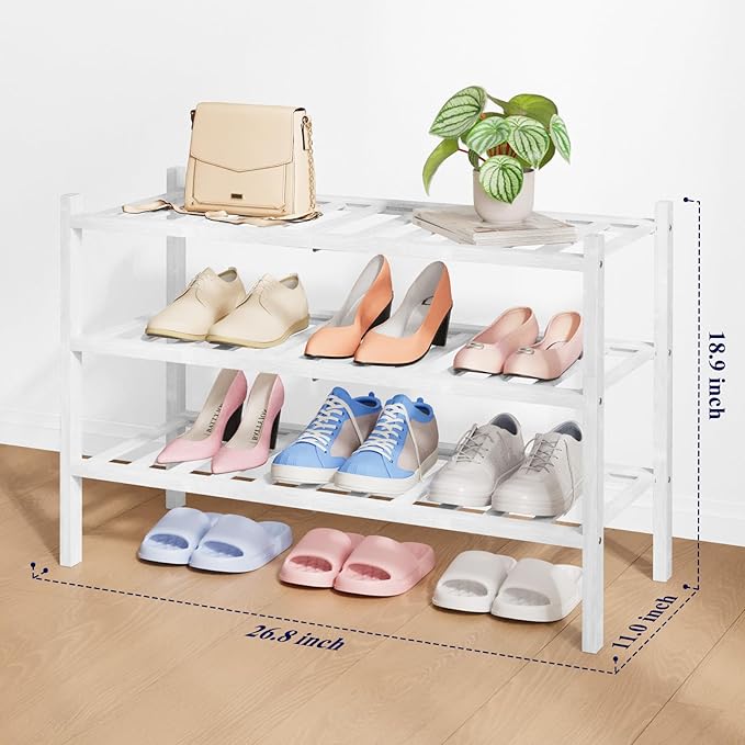 Kitsure Bamboo Wooden Shoe Rack for Closet - Stackable Shoe Organizer with Modular Structure, Space-Saving Shoe Shelf for Ent